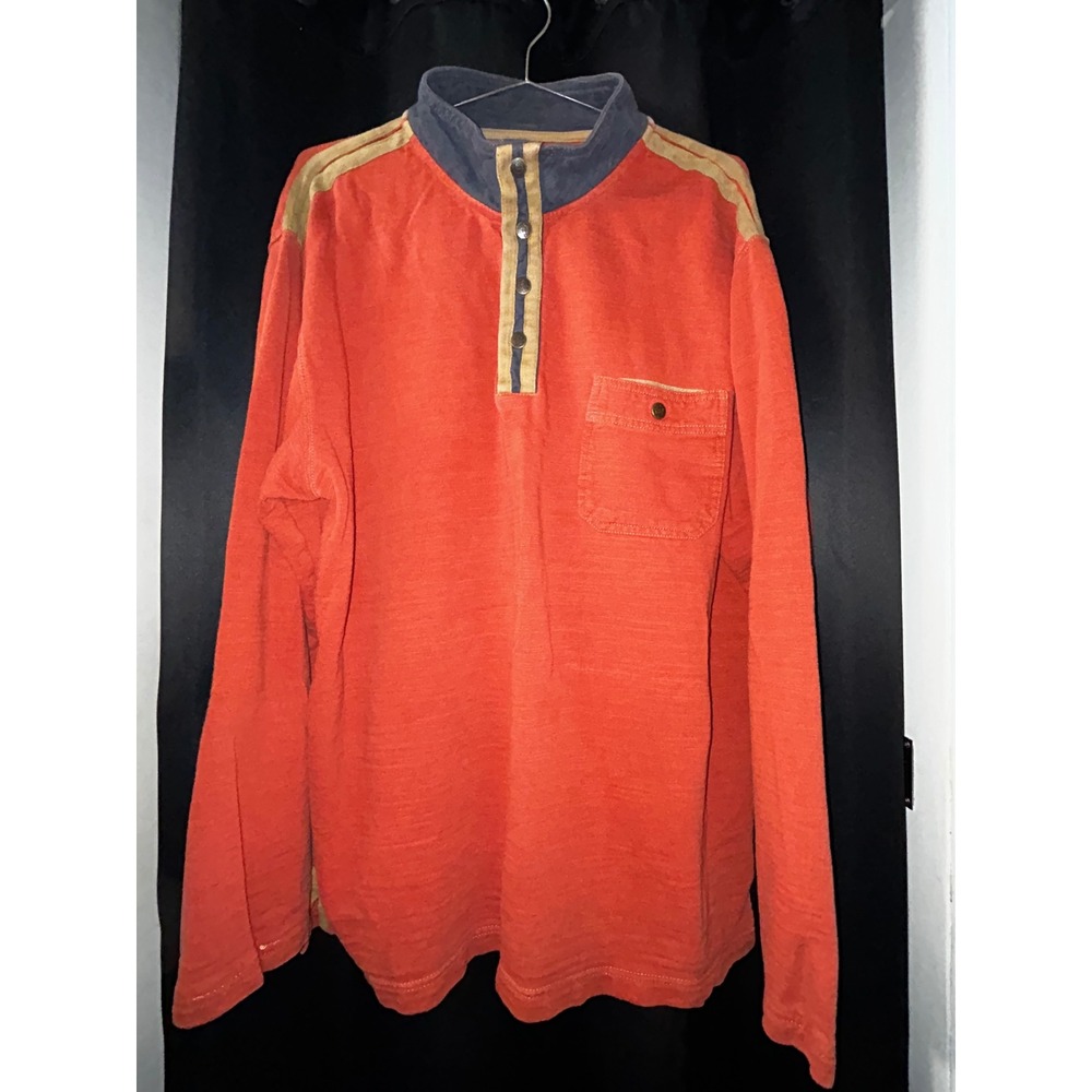 The Territory Ahead Mens XLT Henley Pullover Orange Cotton Long Sleeve Shirt